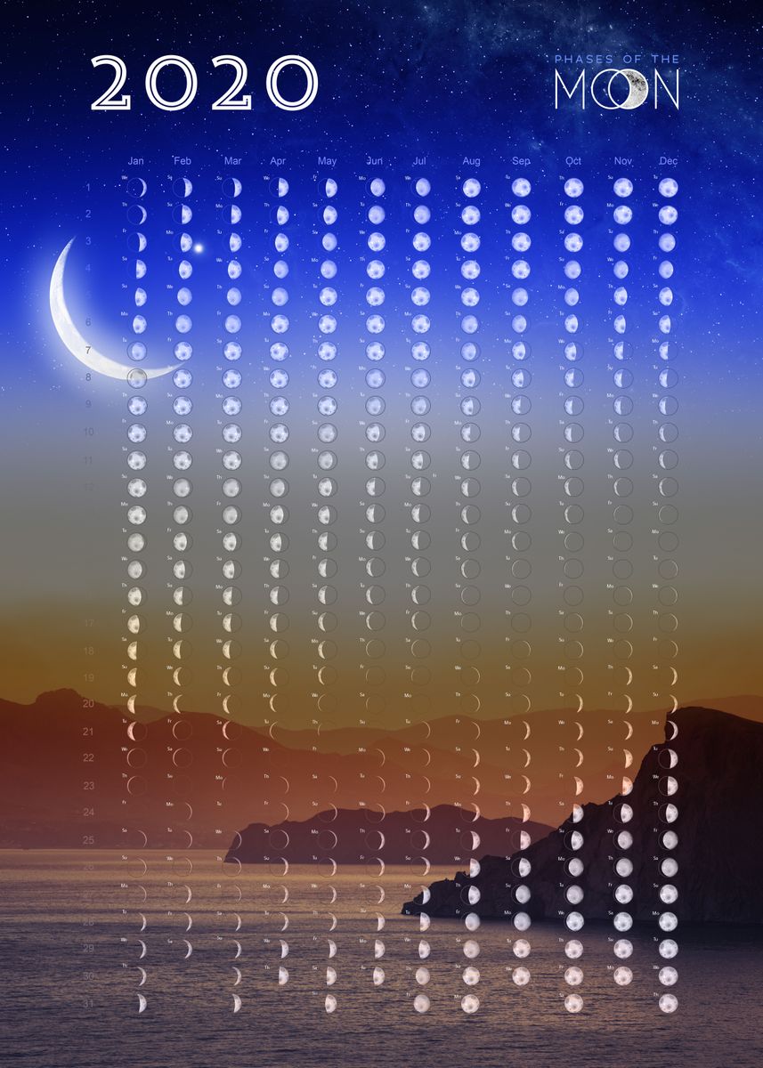 'Moon phases calendar 2020' Poster, picture, metal print, paint by Moon ...