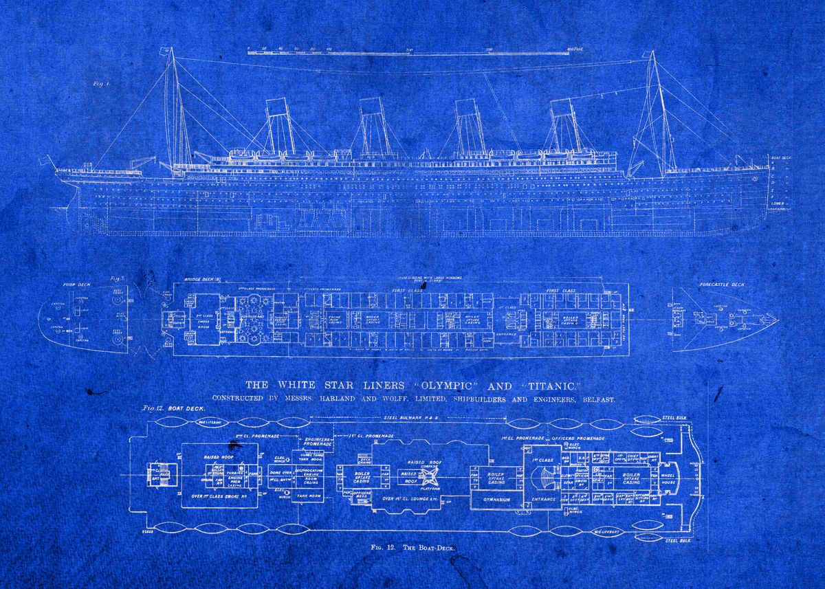 'Vintage Titanic Blueprints' Poster by Design Turnpike | Displate