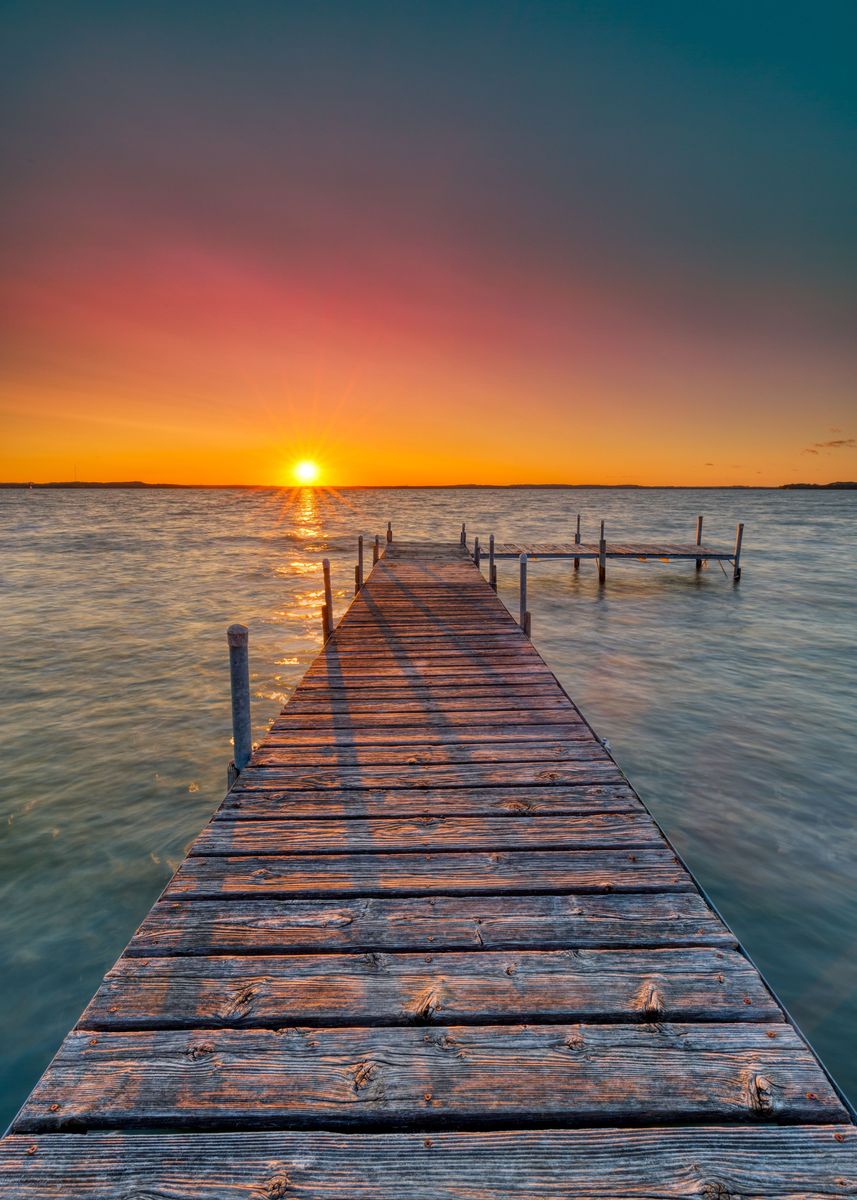 'Pier sunset at the sea' Poster, picture, metal print, paint by Max ...