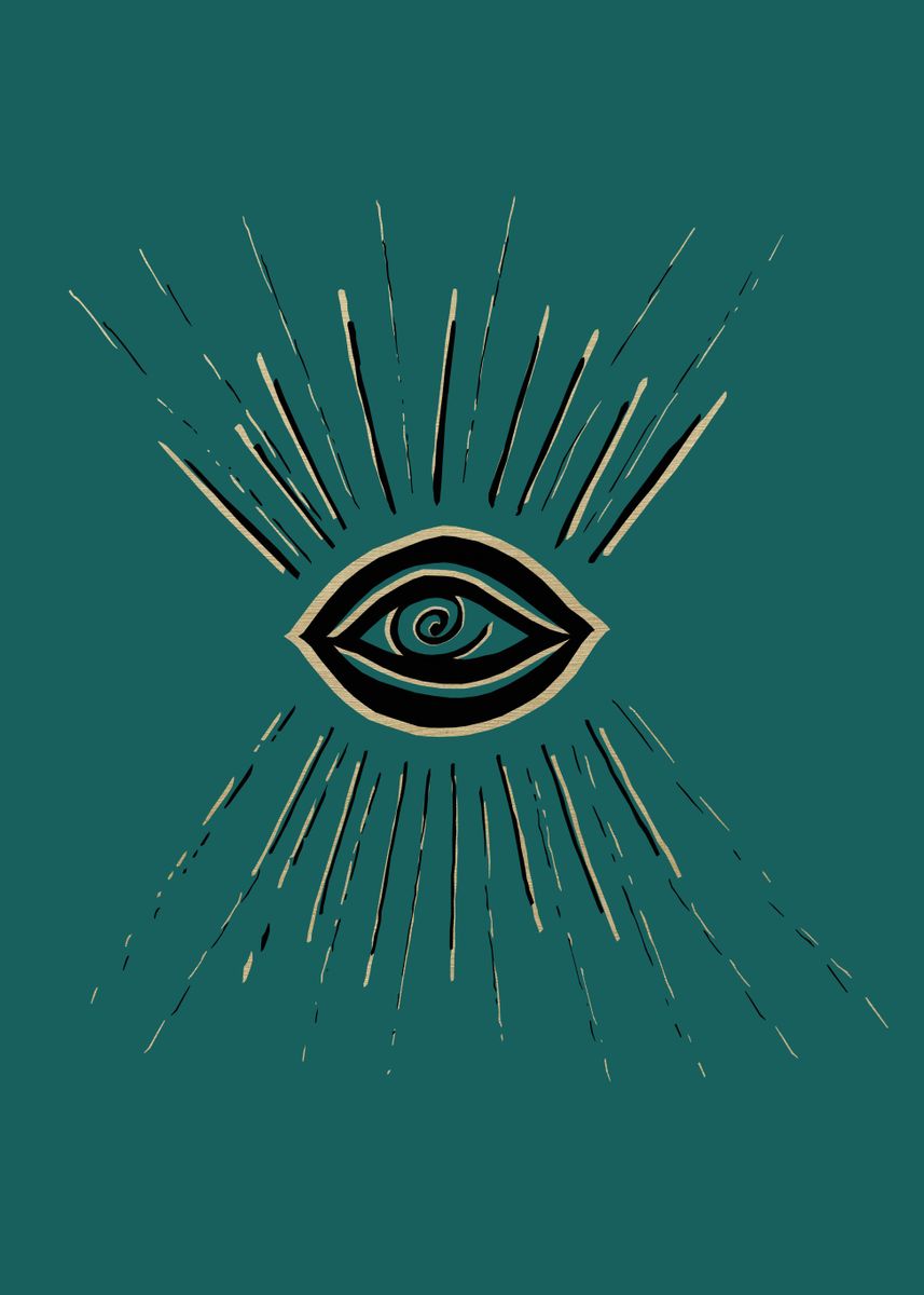 'Evil Eye Gold Black Teal 1' Poster, picture, metal print, paint by ...