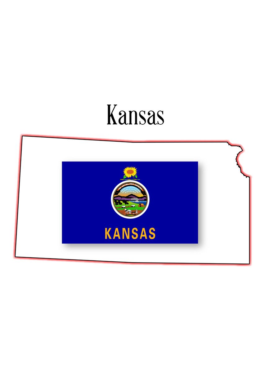 'kansas State Map And Flag' Poster By Homestead Digital 