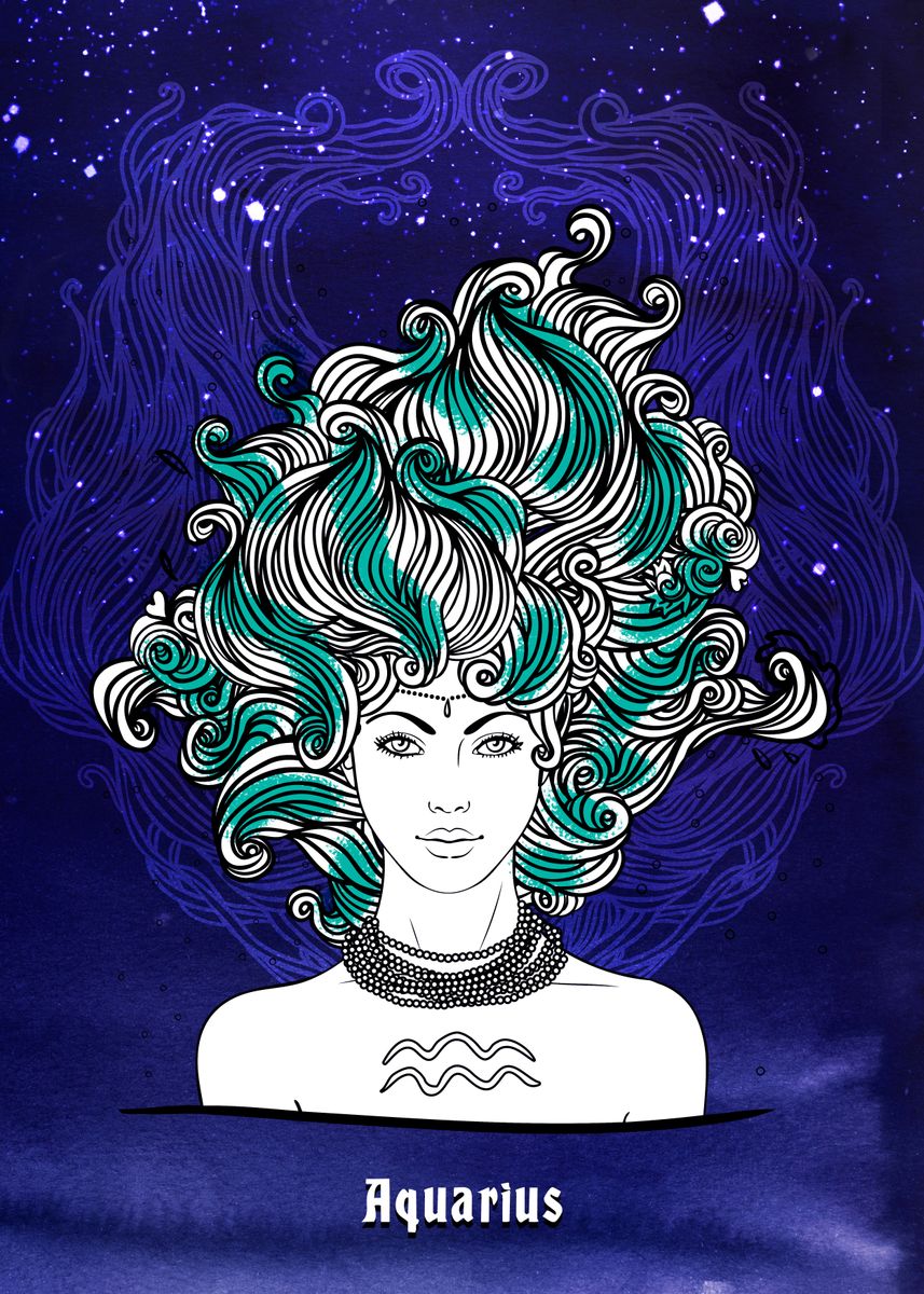 'Zodiac female Aquarius' Poster by Moon Calendar Studio | Displate