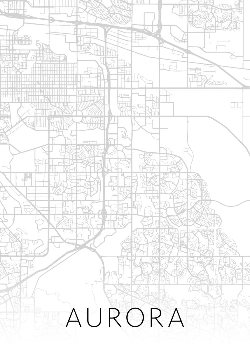 Aurora Bw City Map Art Poster By Design Turnpike Displate