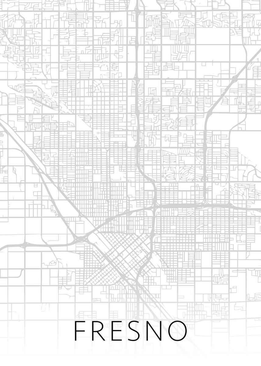 'Fresno California BW Map' Poster by Design Turnpike | Displate