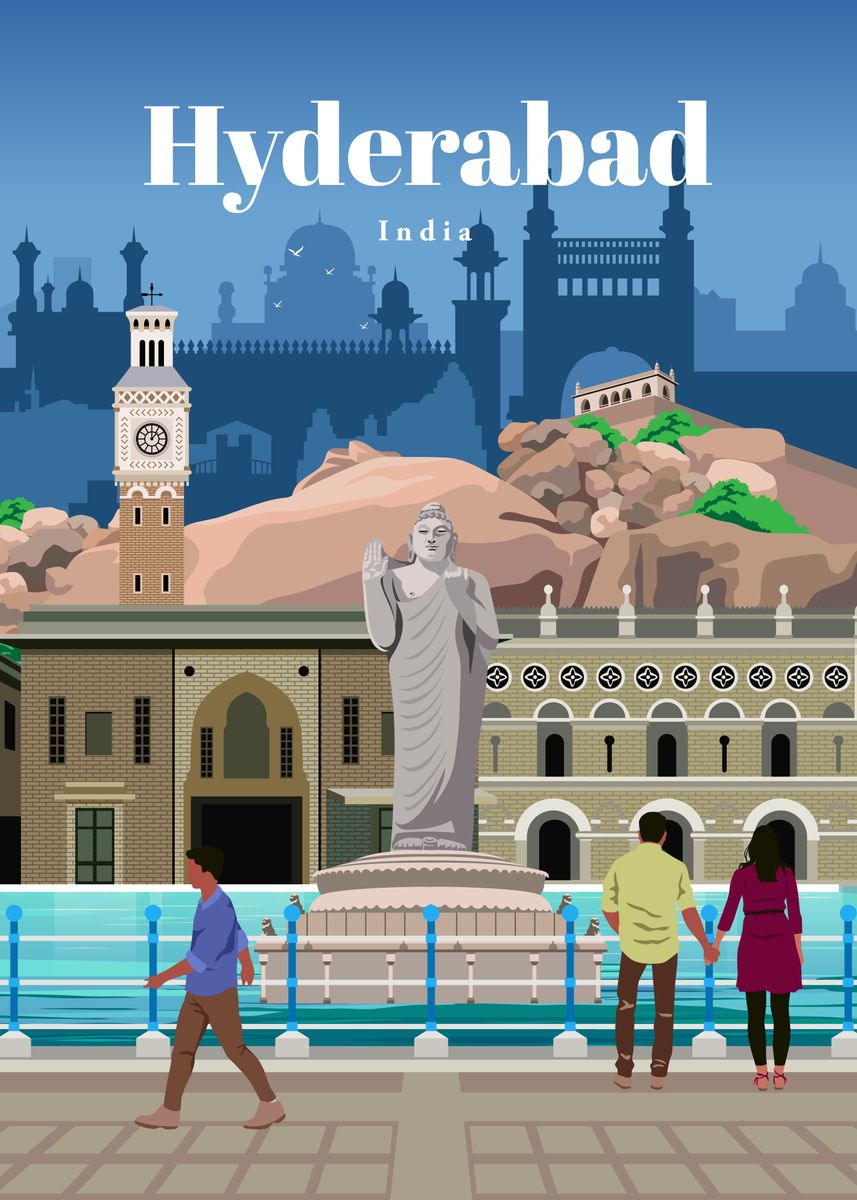'Travel to Hyderabad' Poster, picture, metal print, paint by Studio 324 Displate