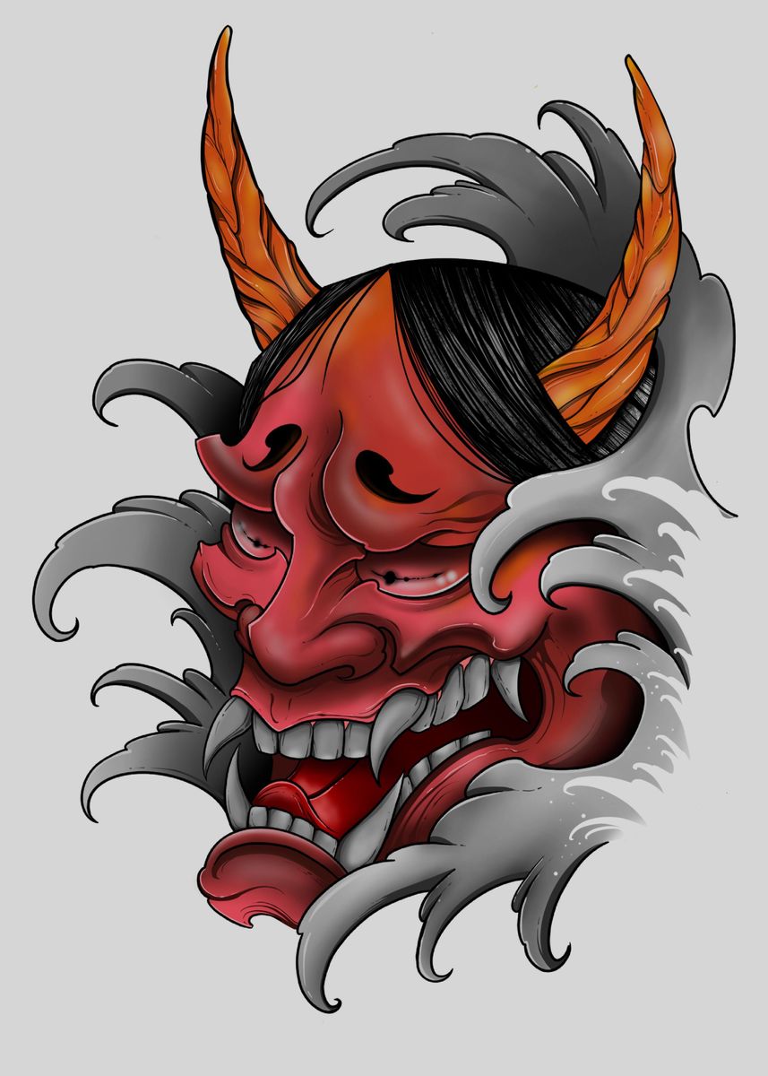 'Red Hannya' Poster, picture, metal print, paint by erick galcon | Displate