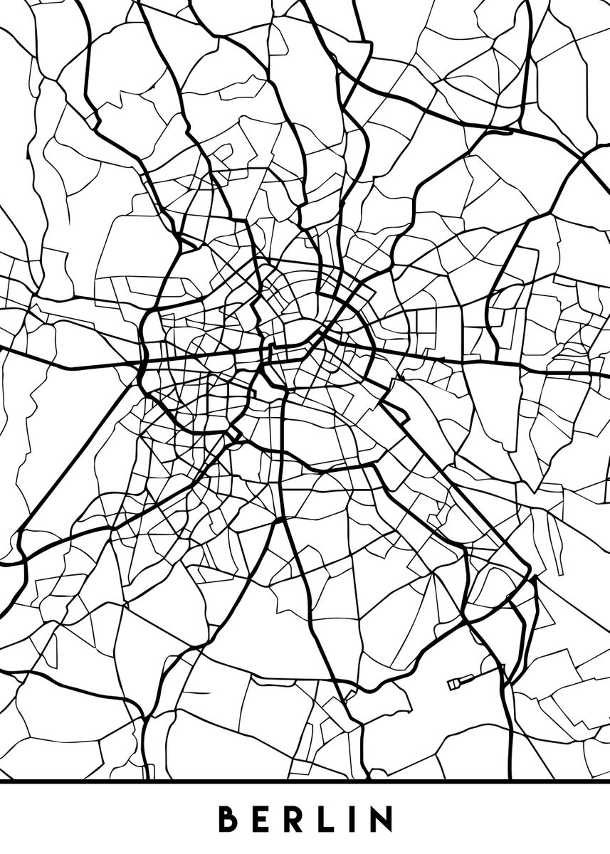 'Berlin Map Germany Black' Poster, picture, metal print, paint by ...