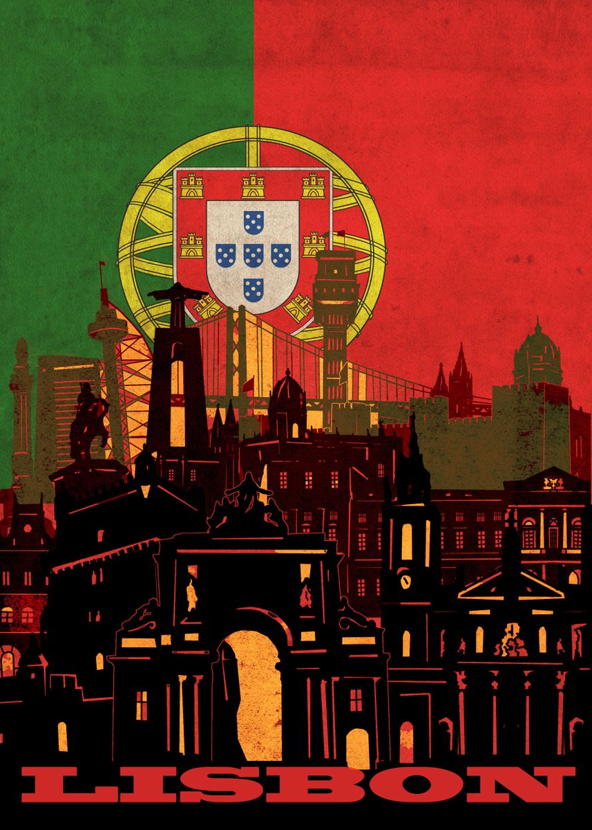 'lisbon city flag' Poster, picture, metal print, paint by Bekim Art ...