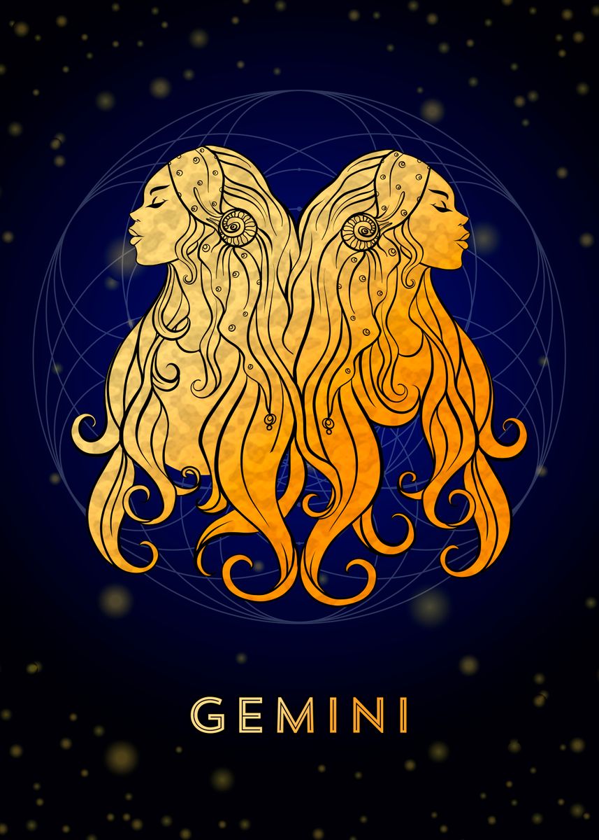 'Gemini Zodiac golden' Poster, picture, metal print, paint by Moon ...