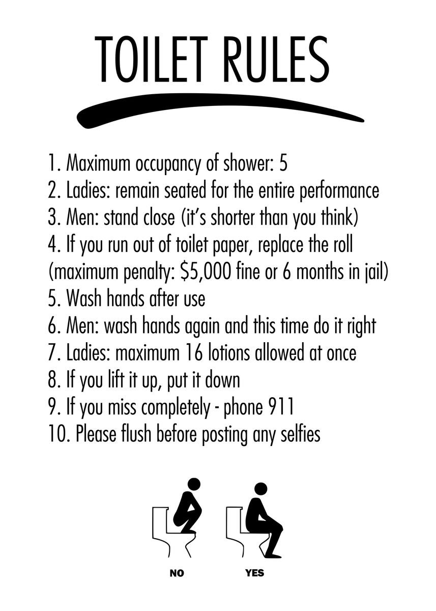 'TOILET RULES Funny' Poster, picture, metal print, paint by Atomic ...
