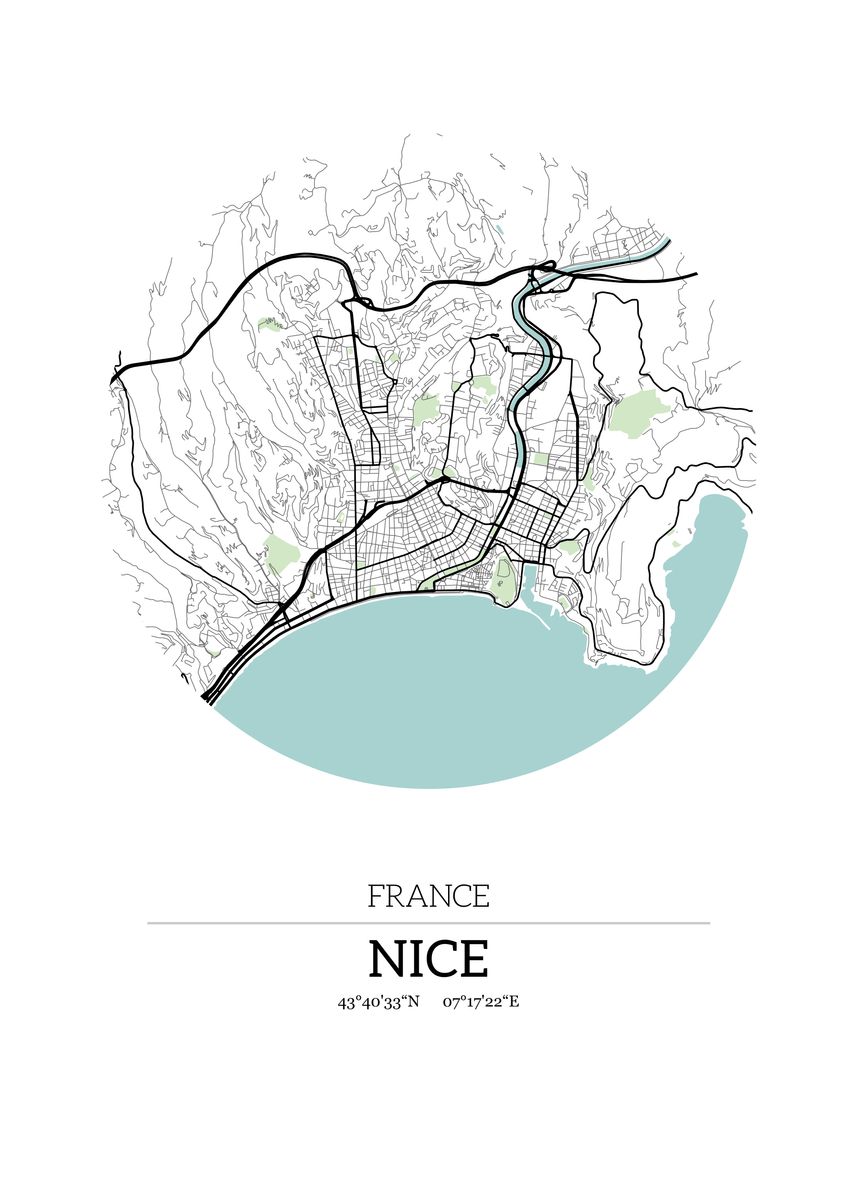 'Nice France City Map with ' Poster, picture, metal print, paint by ...