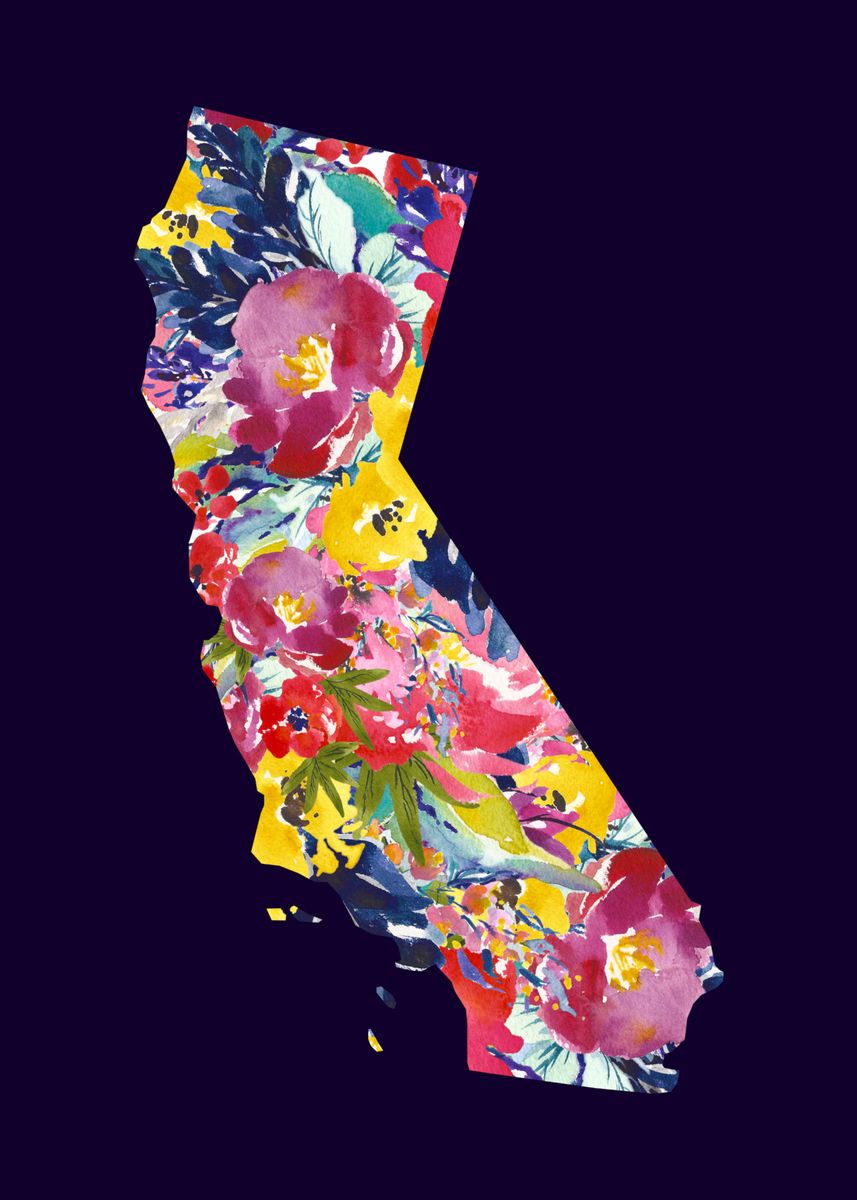 'floral California state' Poster by TheArtyApples Displate