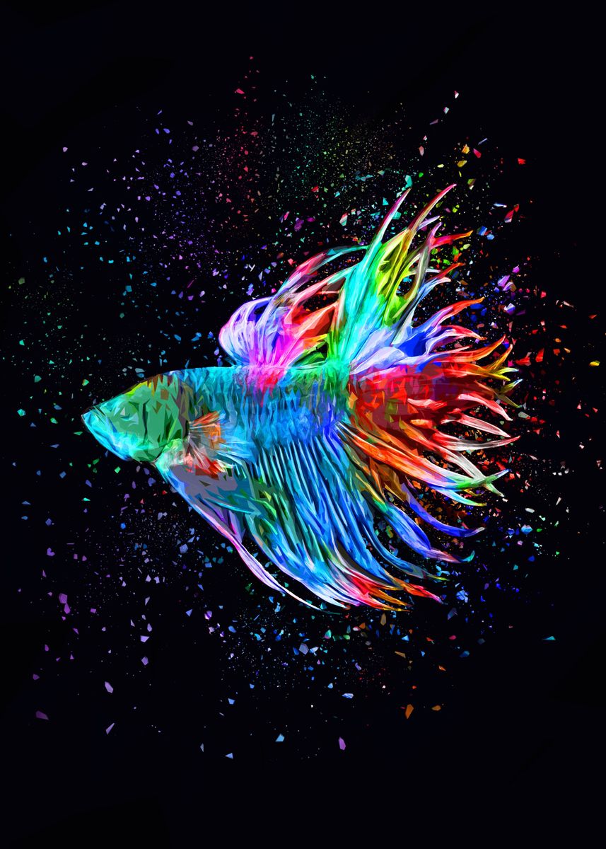Rainbow Betta fish' Poster, picture, metal print, paint by Oizy