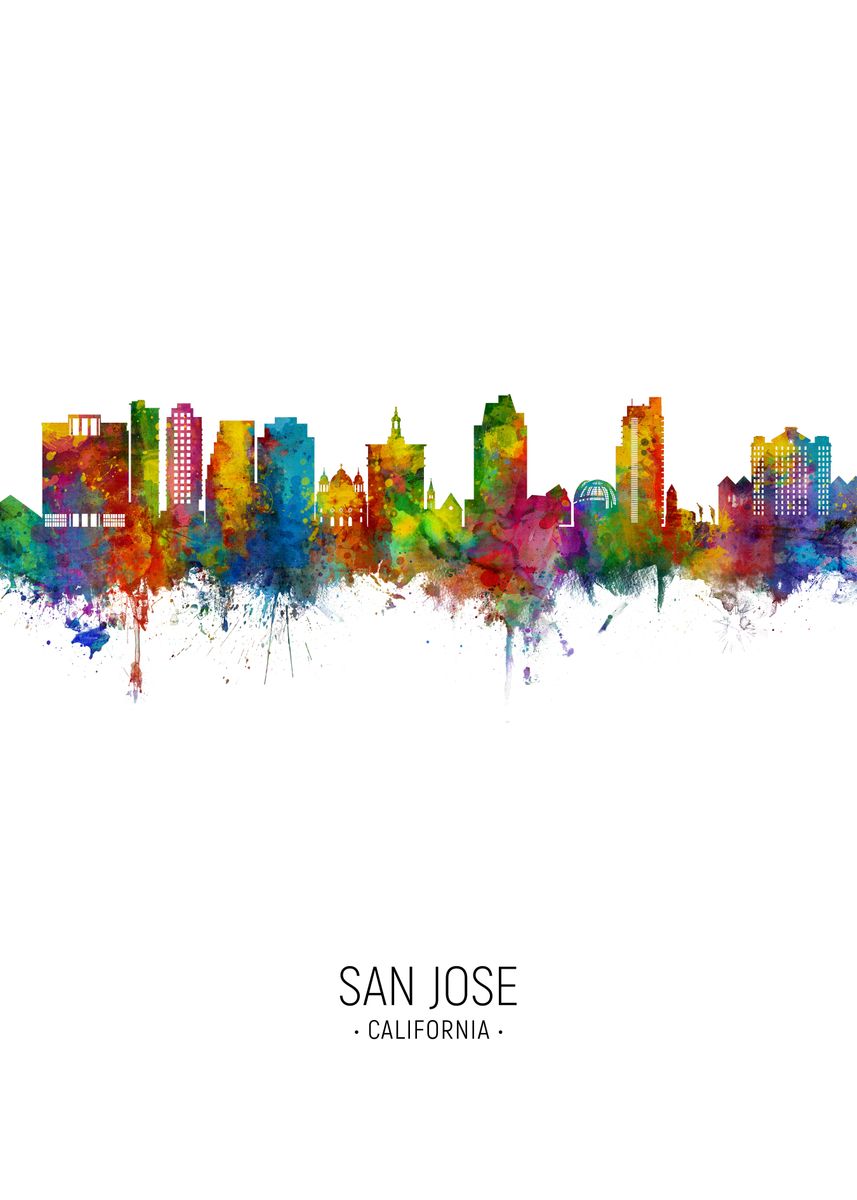 'San Jose Skyline' Poster by Michael Tompsett | Displate