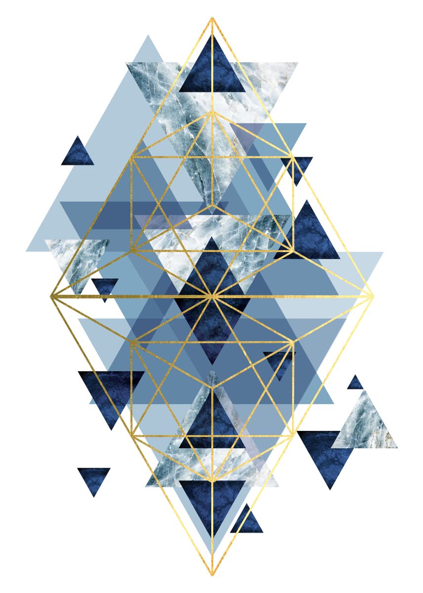 'Navy Gold Geo' Poster, picture, metal print, paint by Urban Epiphany Displate