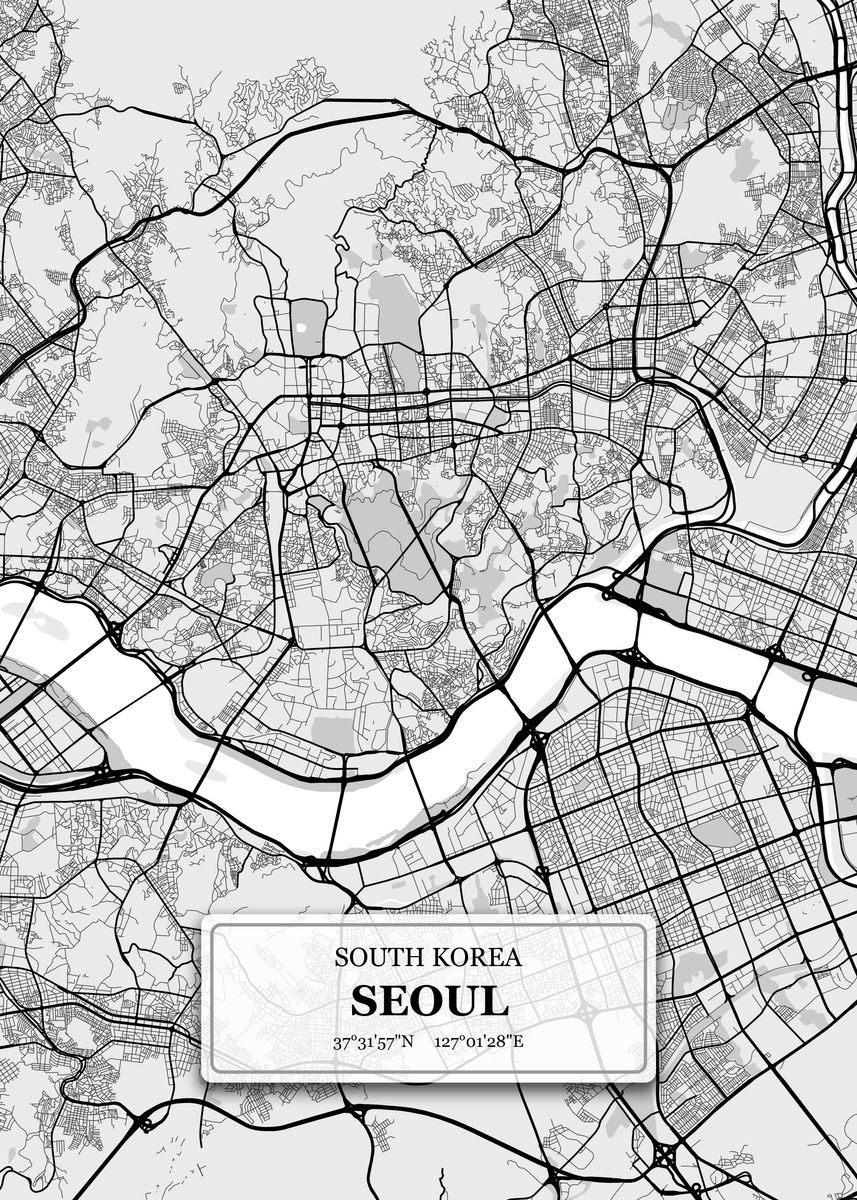 'Seoul South Korea City Map' Poster, picture, metal print, paint by ...