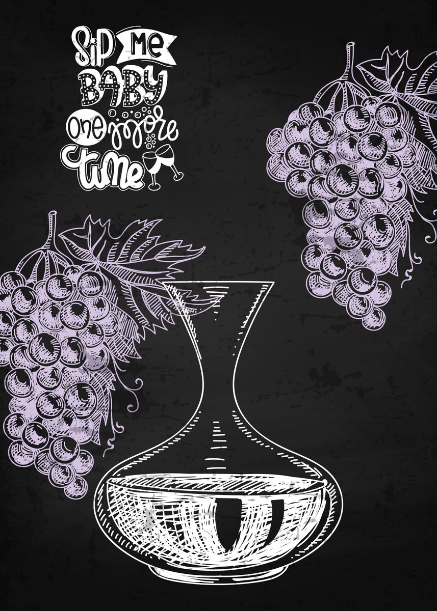 'Wine lettering blackboard' Poster, picture, metal print, paint by Moon ...