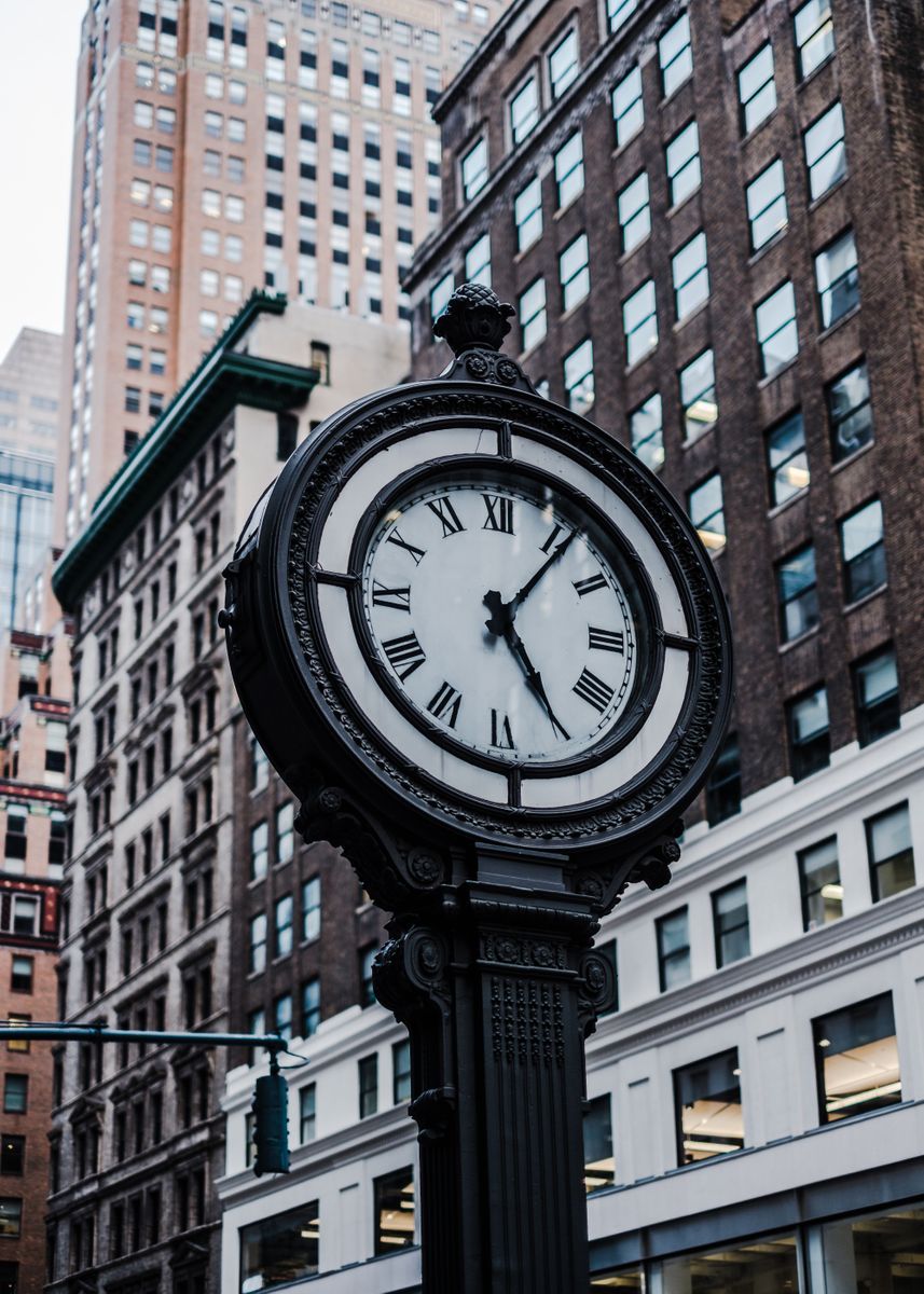 'Street Clock in Manhattan' Poster by Jan Folwarczny | Displate