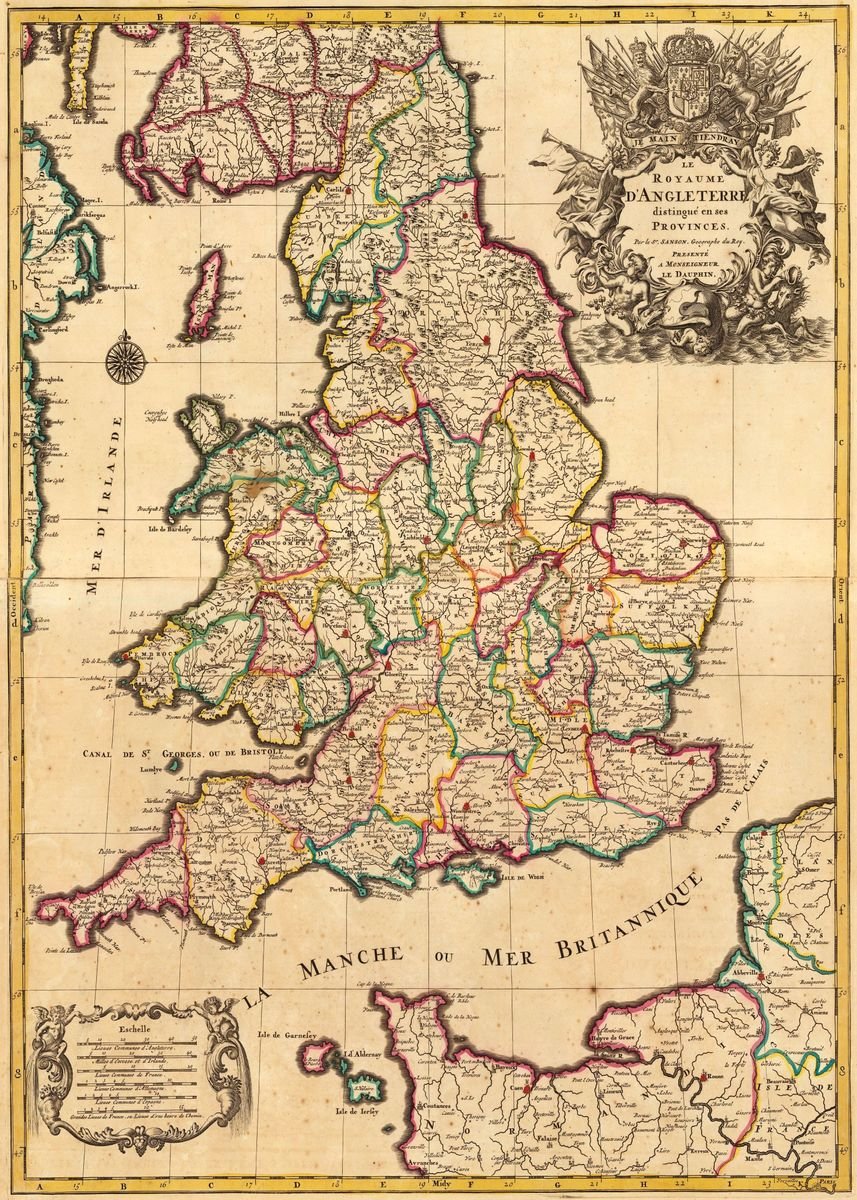 'England Old Map 1708' Poster, picture, metal print, paint by Daniel ...