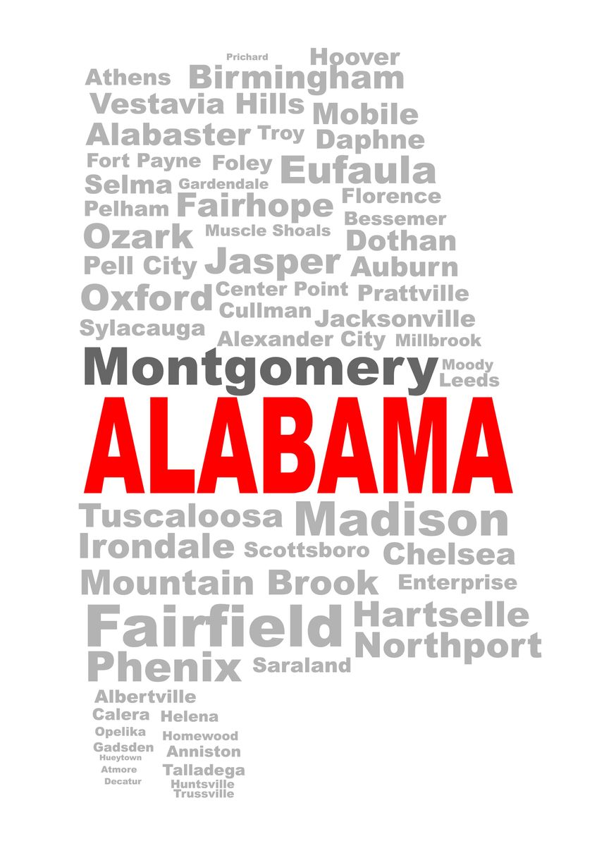 'Alabama State Word Cloud' Poster, picture, metal print, paint by ...