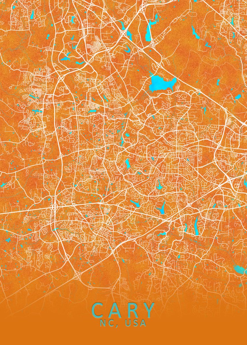 ‘Cary NC USA City Map Gold ’ Poster, picture, metal print, paint by