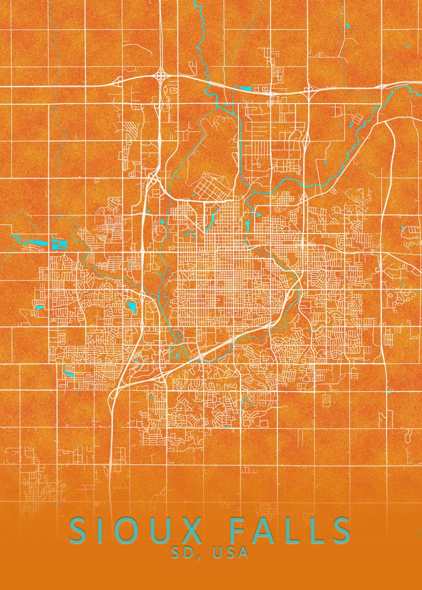 'Sioux Falls SD USA City' Poster by City Map Art Prints Displate