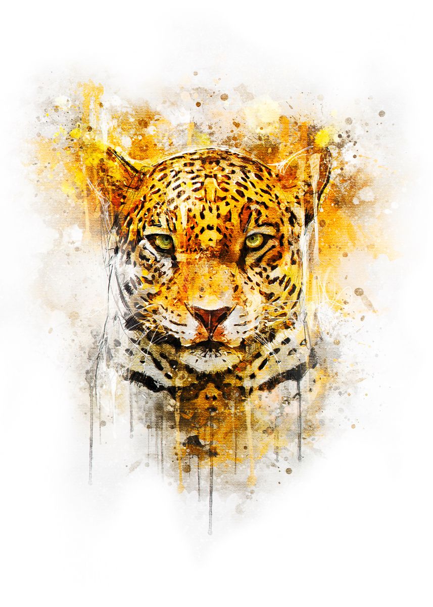 'Jaguar' Poster, picture, metal print, paint by 𝓒𝔂𝓫𝓮𝓻𝕗𝕣𝕒𝕞𝕖 | Displate