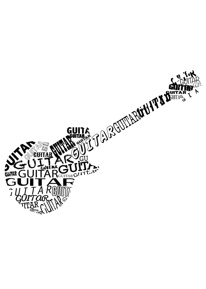 'Guitar In Text' Poster by HomeStead Digital | Displate