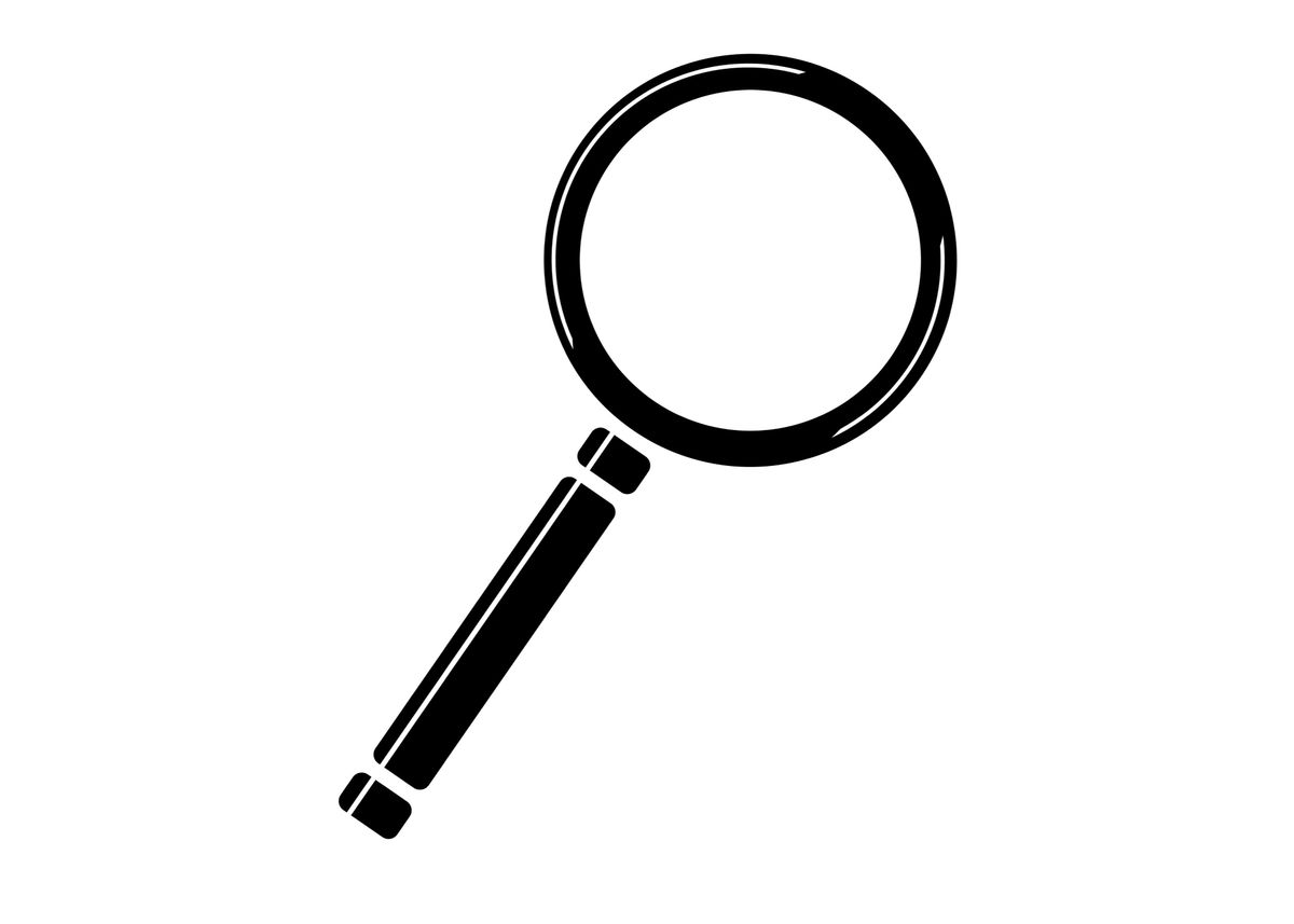 A cartoon style magnifying glass over a white background.