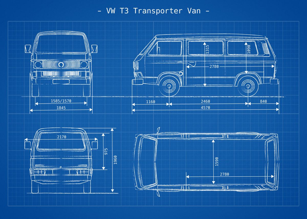 VW T3 Blueprint' Poster by cirt raul Displate