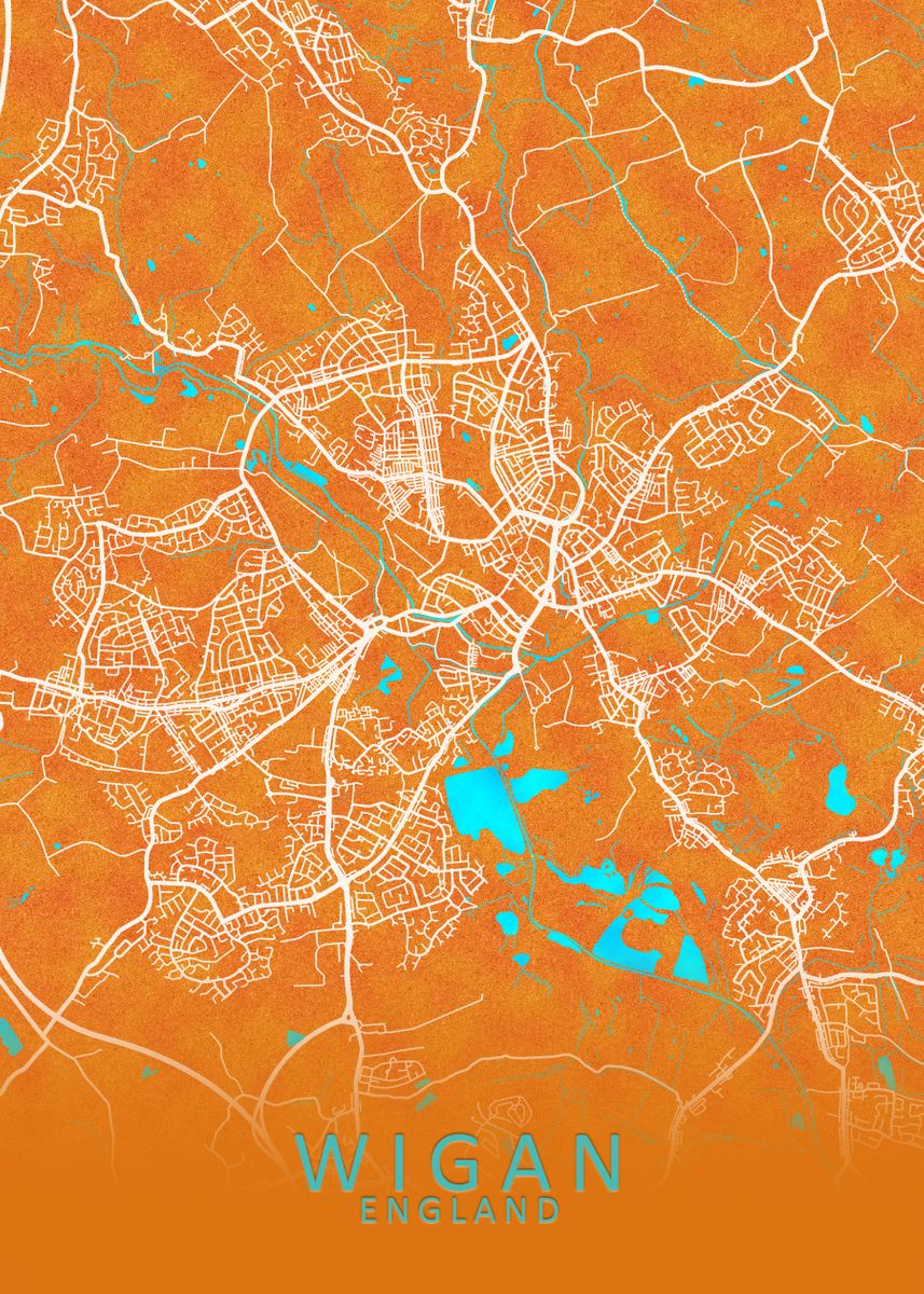 'Wigan England City Map' Poster, picture, metal print, paint by City Map Art Prints | Displate