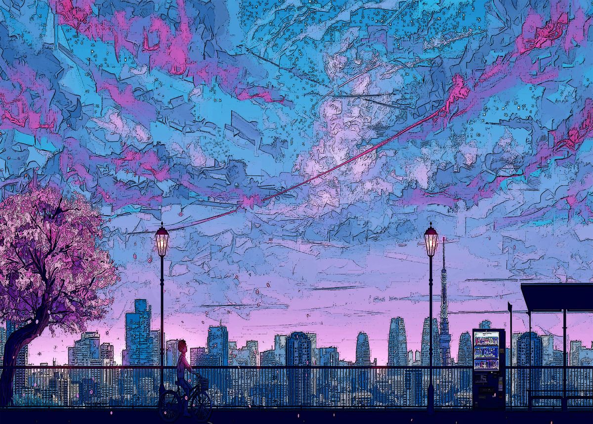 Anime City' Poster by micah | Displate