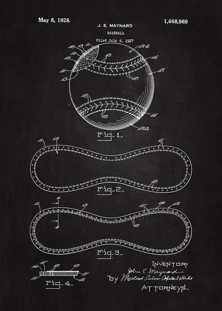 1928 Baseball Base Ball Patent Black /& White Poster