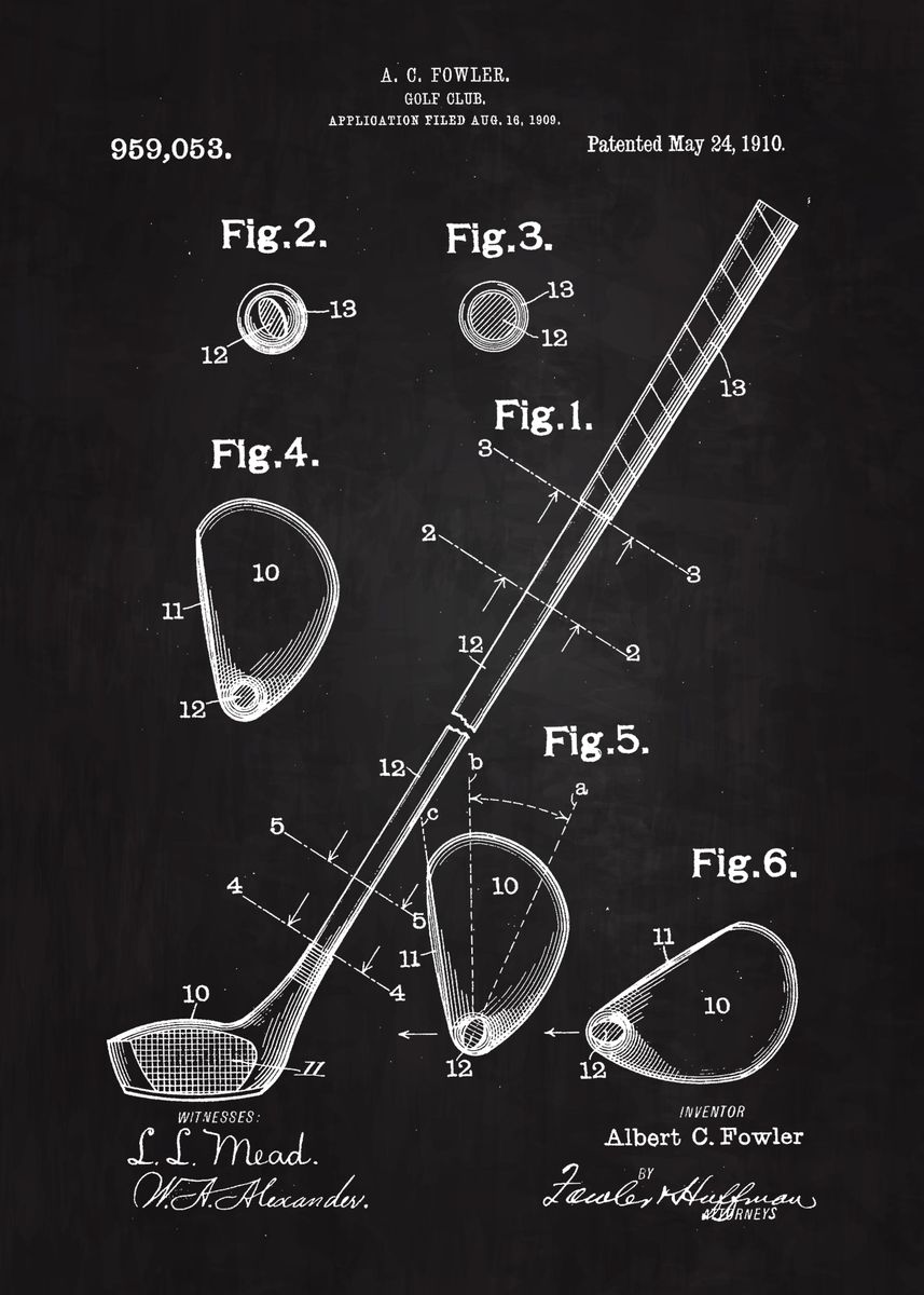 '1910 Golf Club Patent Art' Poster, picture, metal print, paint by Neo ...