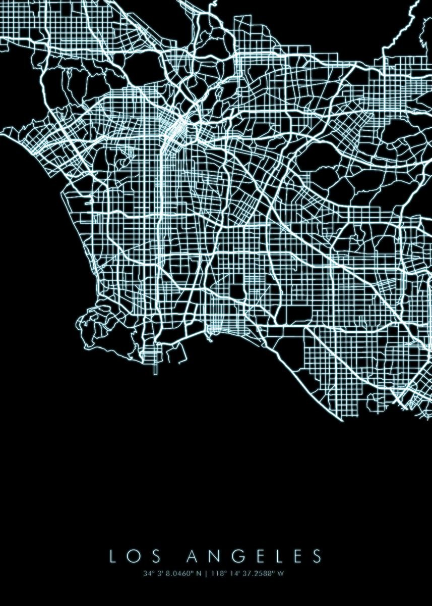 'Los Angeles Neon Map' Poster by NAKU | Displate