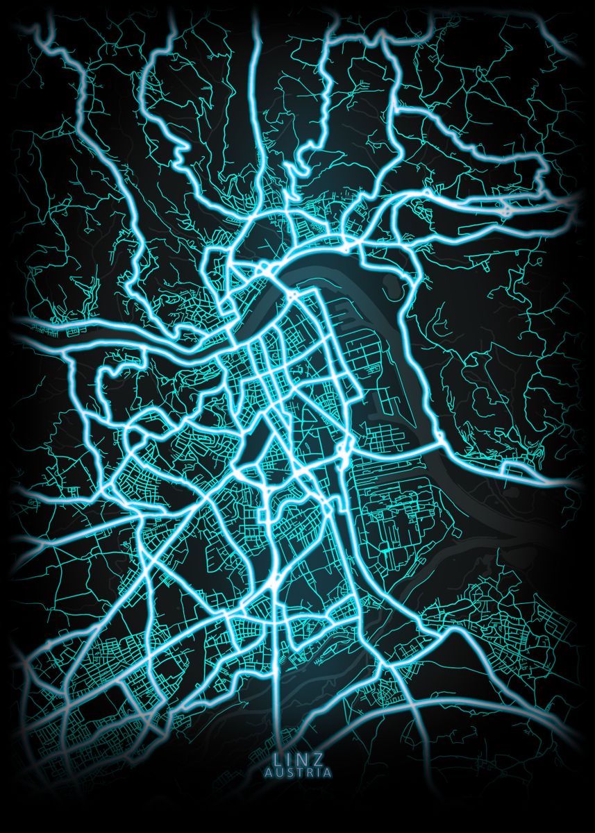 'Linz Austria City Map ' Poster, picture, metal print, paint by City ...