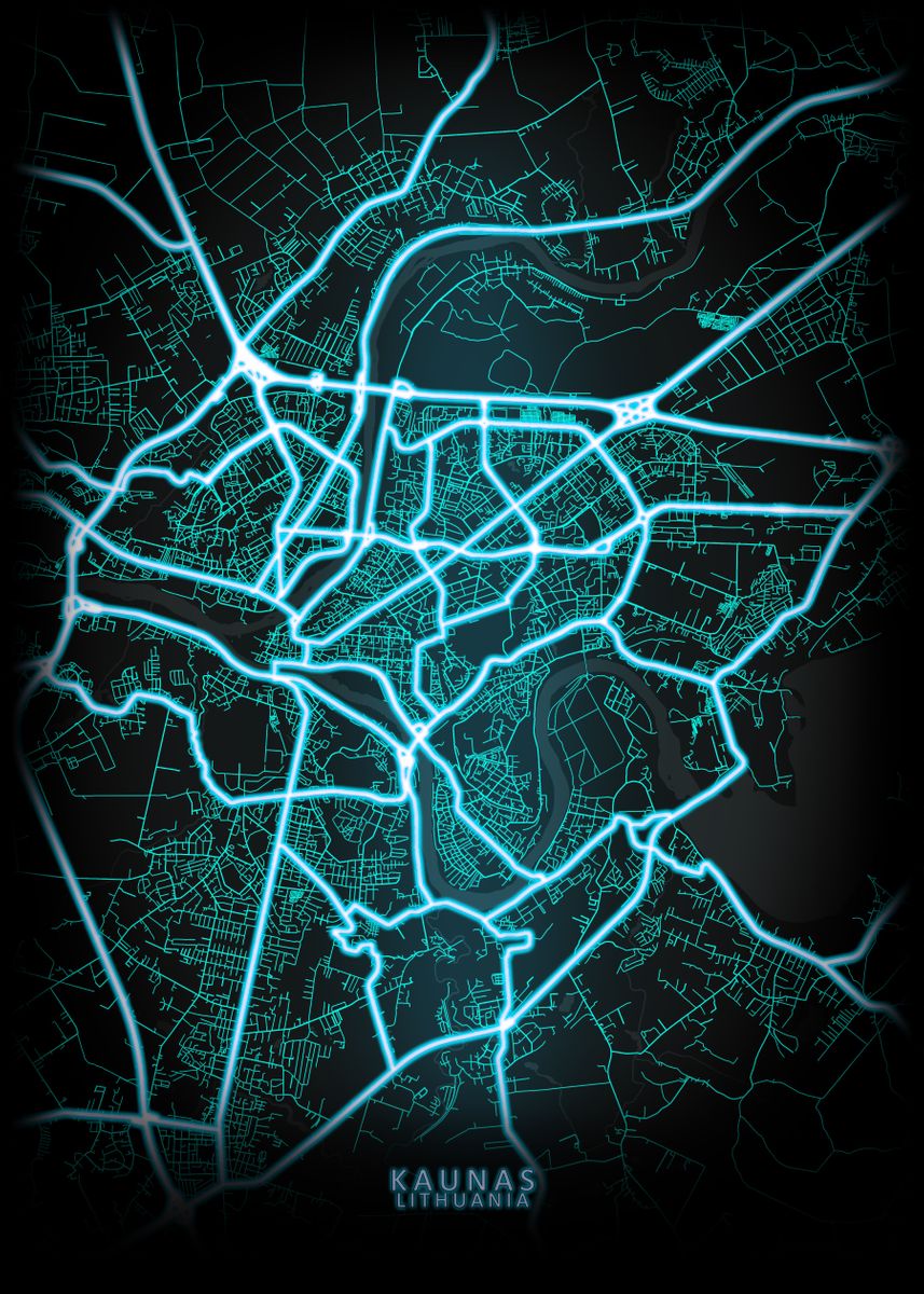 'Kaunas Lithuania City Map' Poster, picture, metal print, paint by City