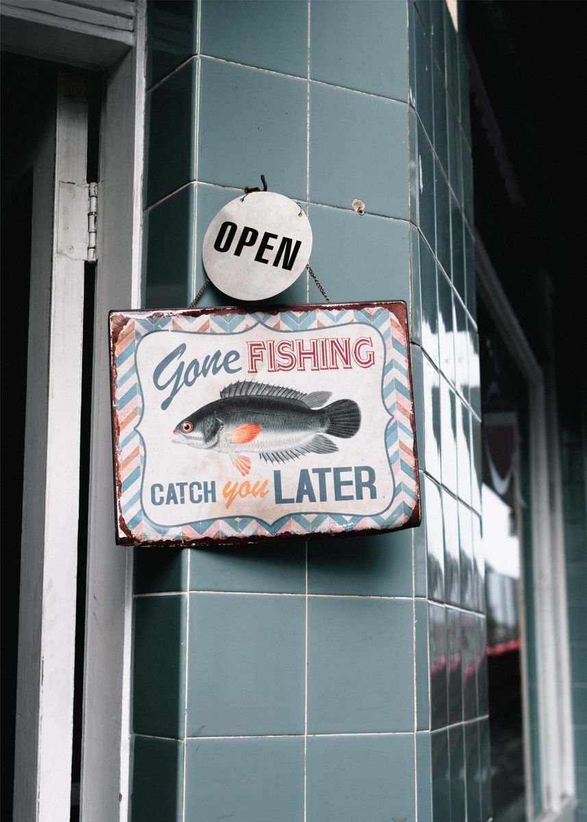 'gone fishing' Poster, picture, metal print, paint by DheYa Art | Displate