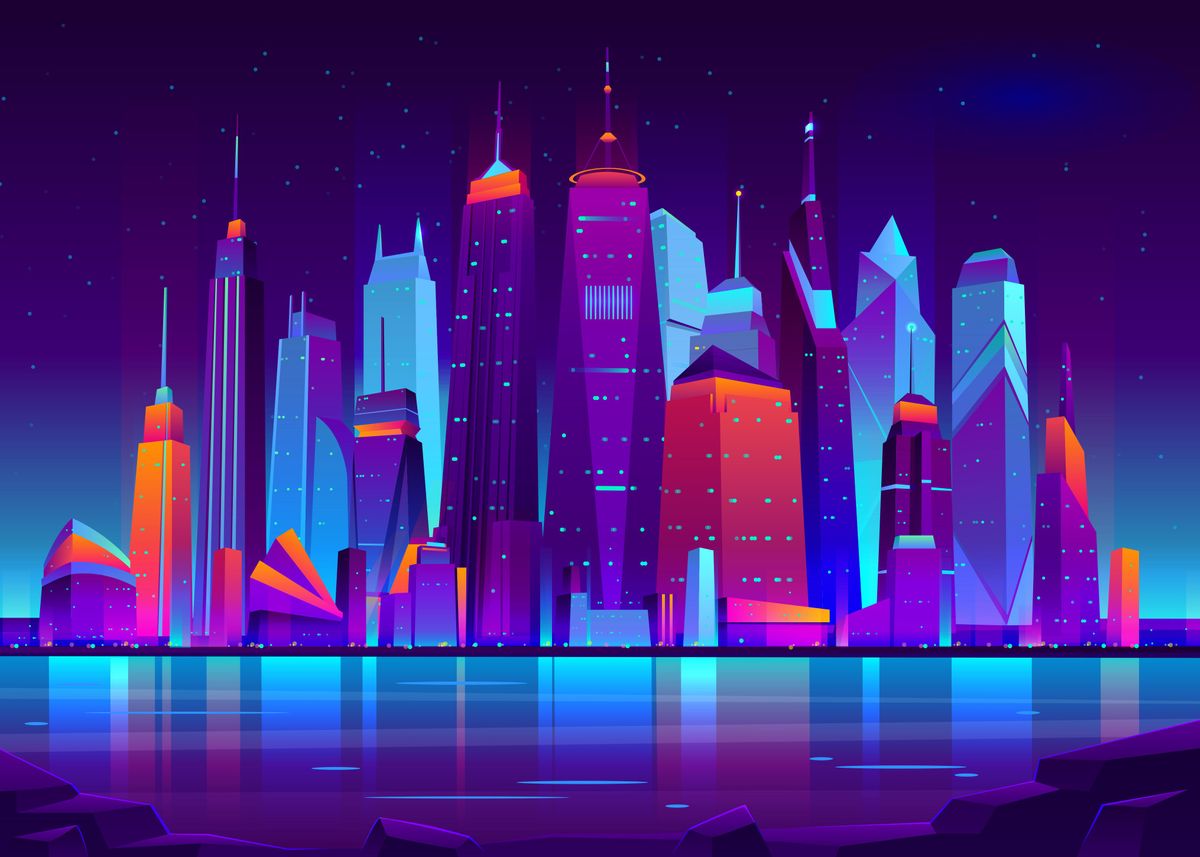 New York Neon City Poster By Abdullah Al Mamun Displate - neon city roblox