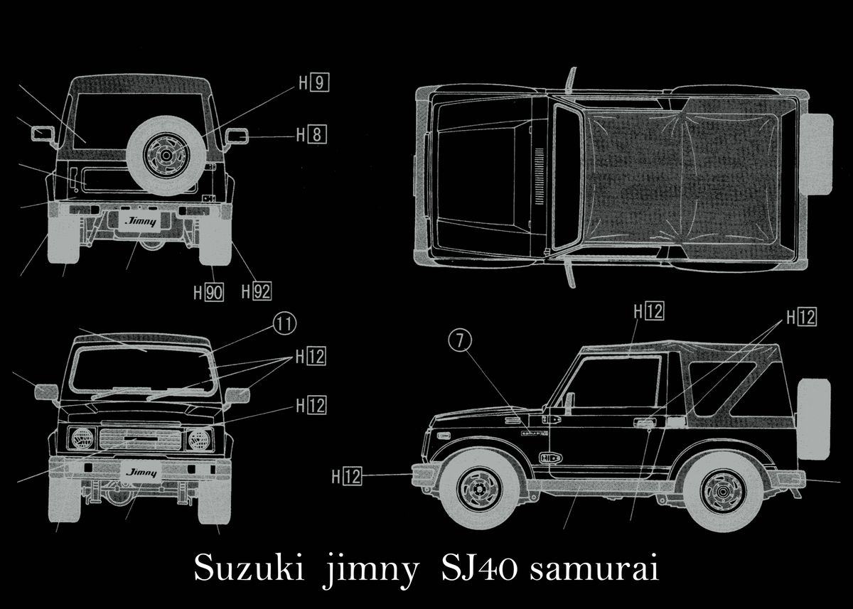 'Suzuki jimny SJ40 samurai' Poster by B & W Arts | Displate