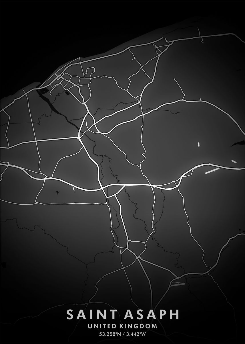 'St Asaph Map Posters' Poster, picture, metal print, paint by Merah Djoeang Displate