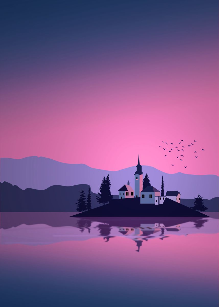 'Lake Bled' Poster, picture, metal print, paint by NDVision | Displate