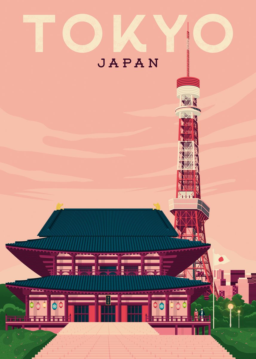 'Tokyo Travel Poster' Poster, picture, metal print, paint by Olahoop