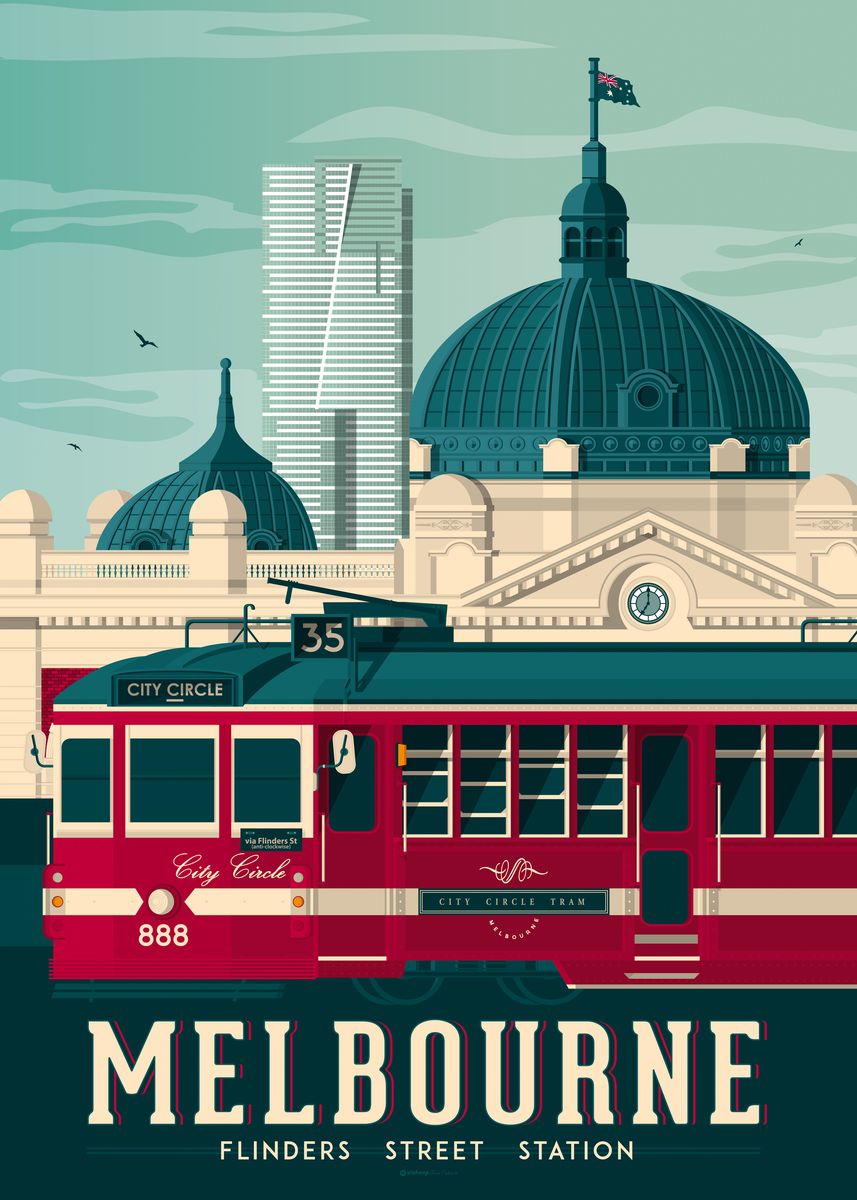 'Melbourne Travel Poster' Poster, picture, metal print, paint by ...