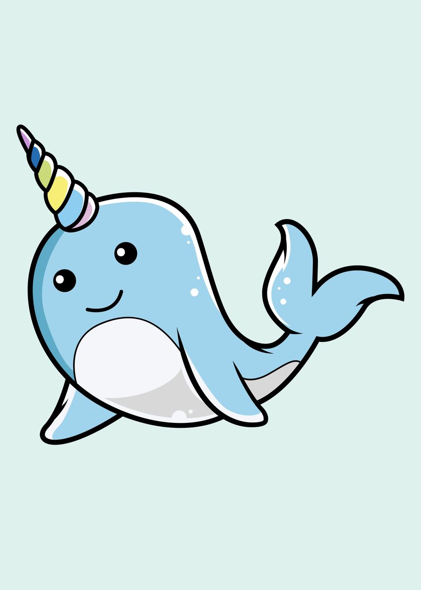'Cartoon Narwhal' Poster, picture, metal print, paint by Marcel | Displate