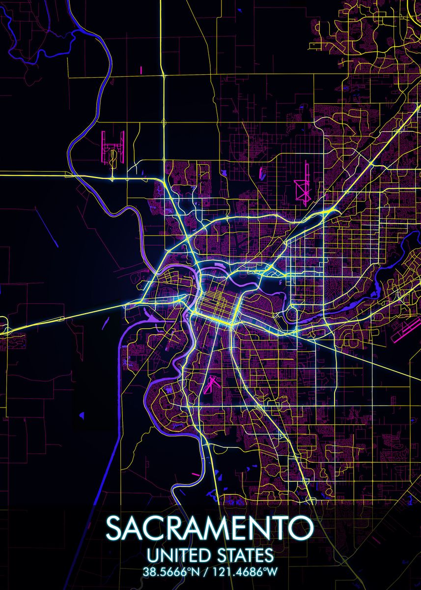 'Sacramento City Map' Poster by Artcom Atudio | Displate