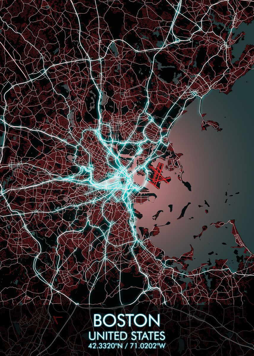 &lsquo;Boston City Map&rsquo; Poster by cuplizx | Displate