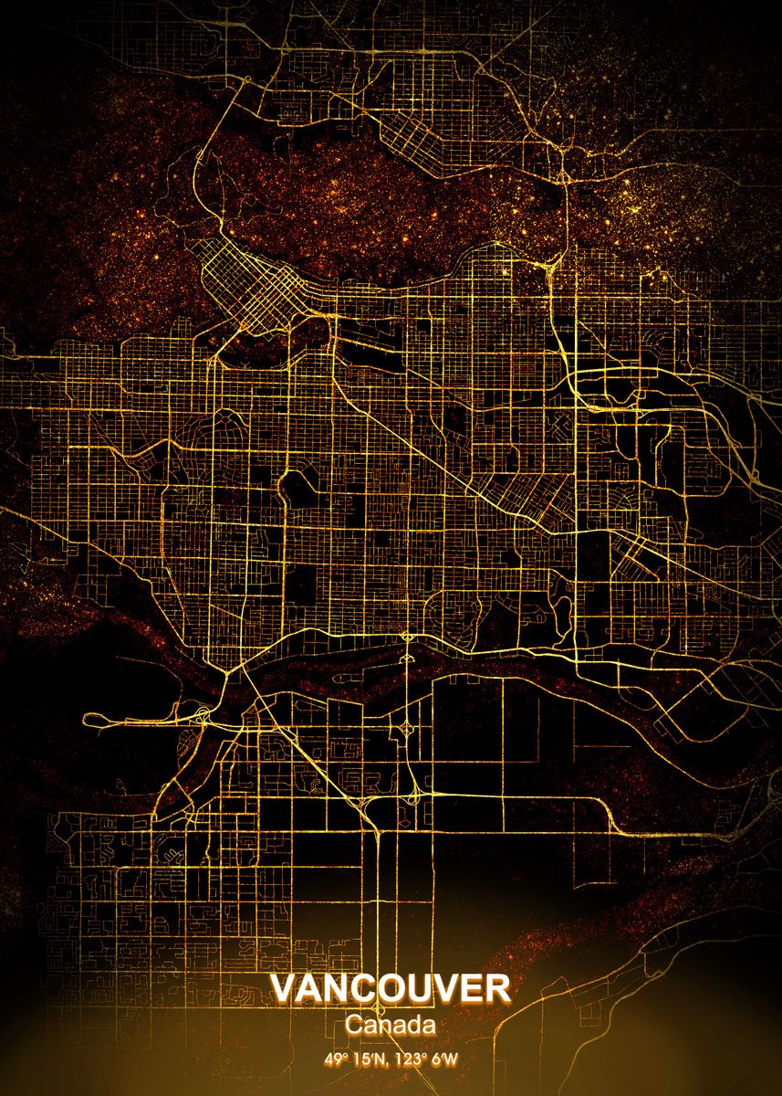 'vancouver city night map' Poster, picture, metal print, paint by ...