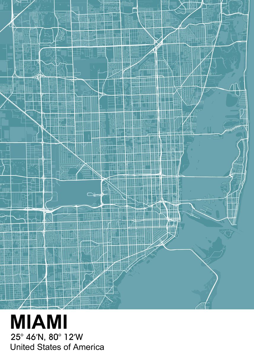 'miami color city map' Poster, picture, metal print, paint by Project X ...