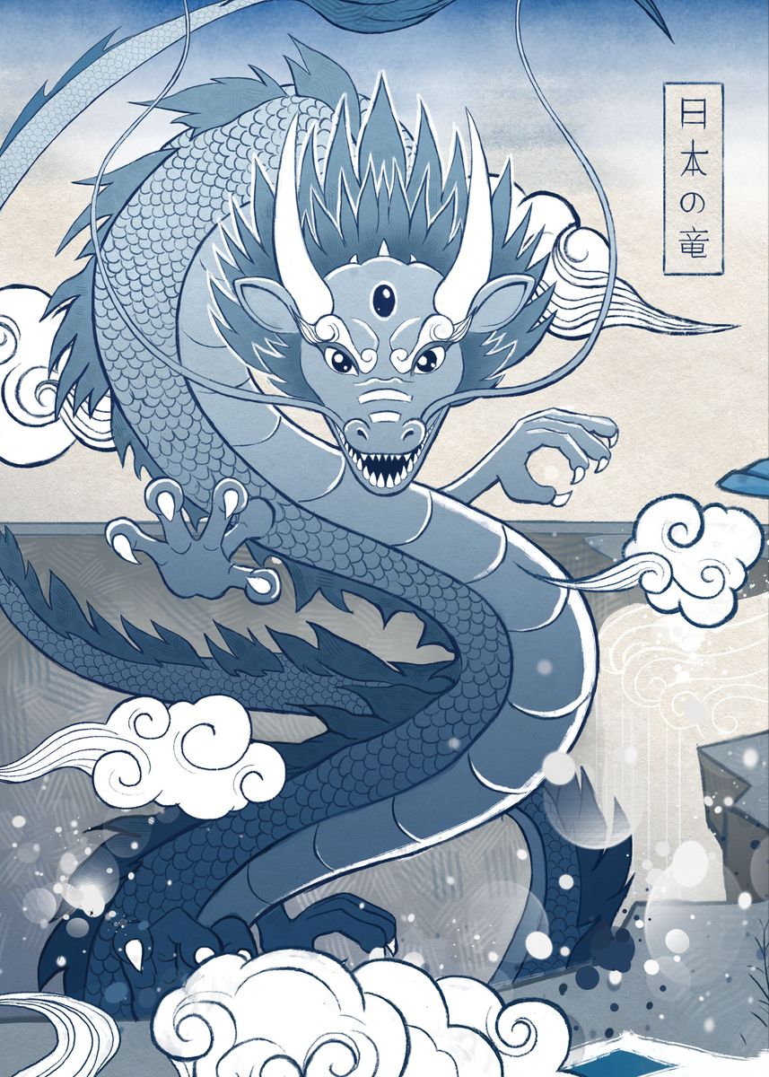 Blue Japanese dragon